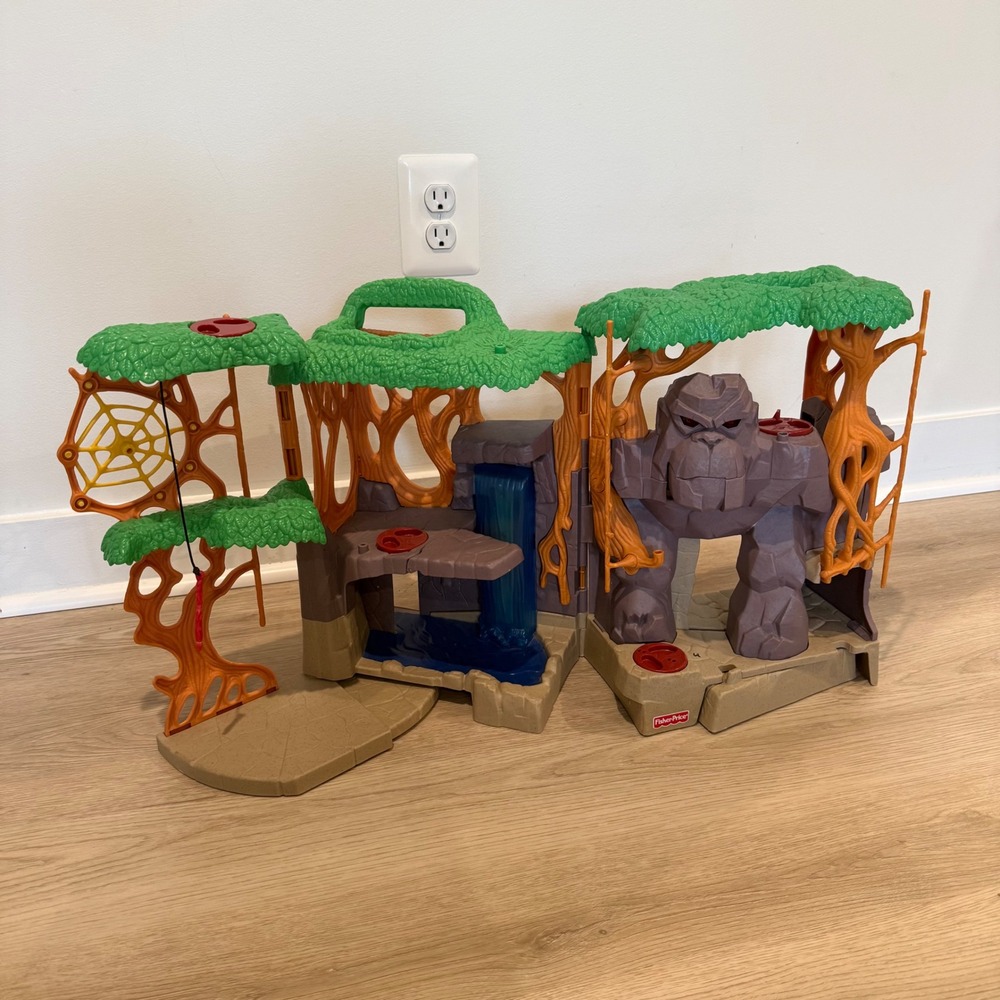 Fisher Price Imaginext Gorilla Mountain Jungle Playset Light Up Eyes Folding